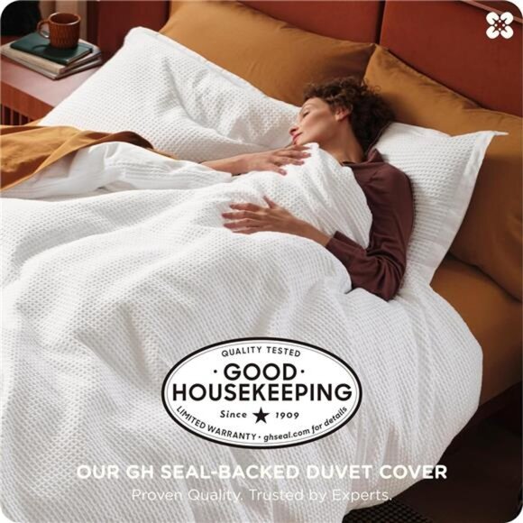 Cotton Duvet Cover Queen - 100% Cotton Waffle Weave Coconut White Duvet - Picture 2 of 7